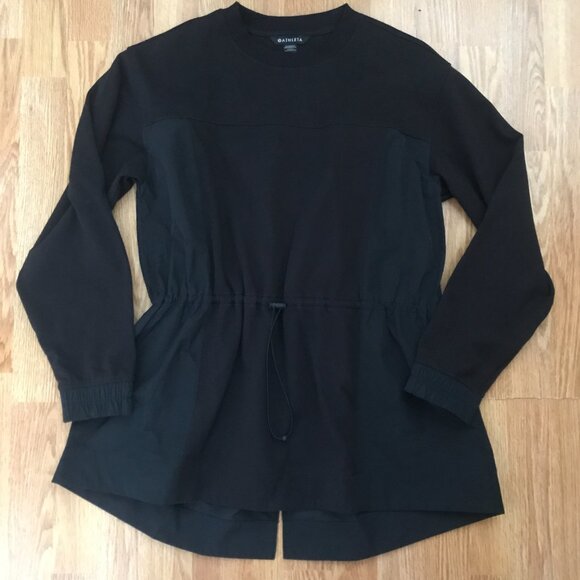 Like New Athleta Black Crew Neck Cinched Lightweight Peplum Sweatshirt M - Picture 8 of 12